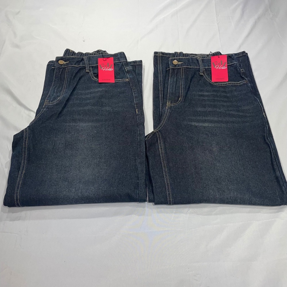 Emmiol EM Jeans Womens Large‎ Dark Wash Wide Leg High Waist Elastic Back Denim